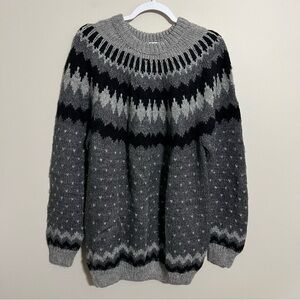 Vintage Alpaca Connection Black Gray Sweater Handmade in Peru Nordic Fair Isle